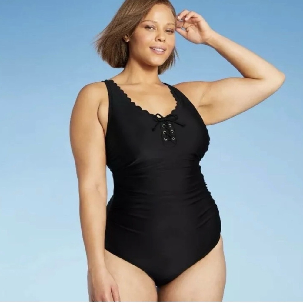 Kona Sol Black Lace-Up One-Piece Swimsuit